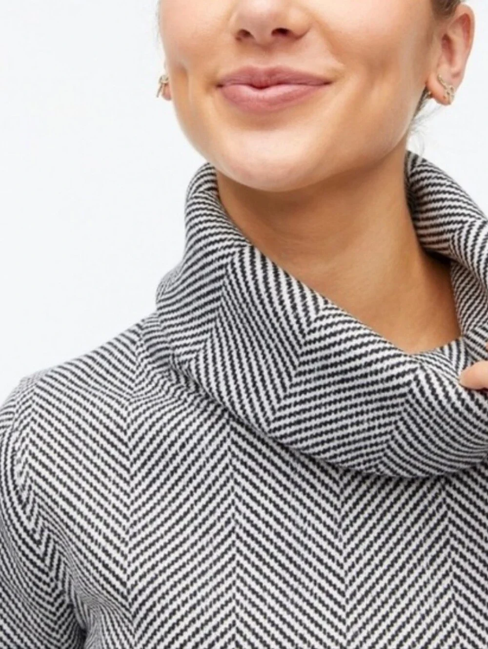 J. Crew Herringbone Fleece Turtleneck Funnel Pullover